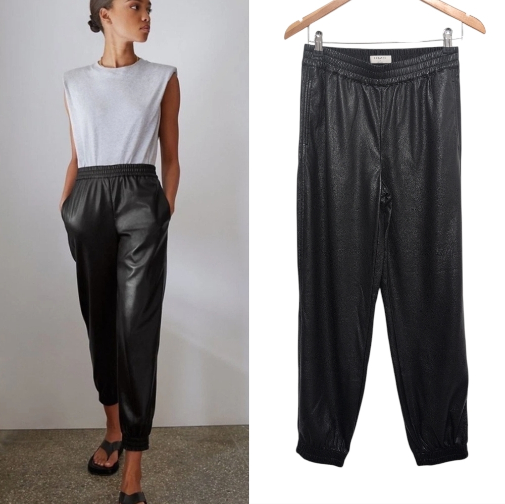 Babaton Aritzia Dexter Black Vegan Leather Jogger Pants S 82994